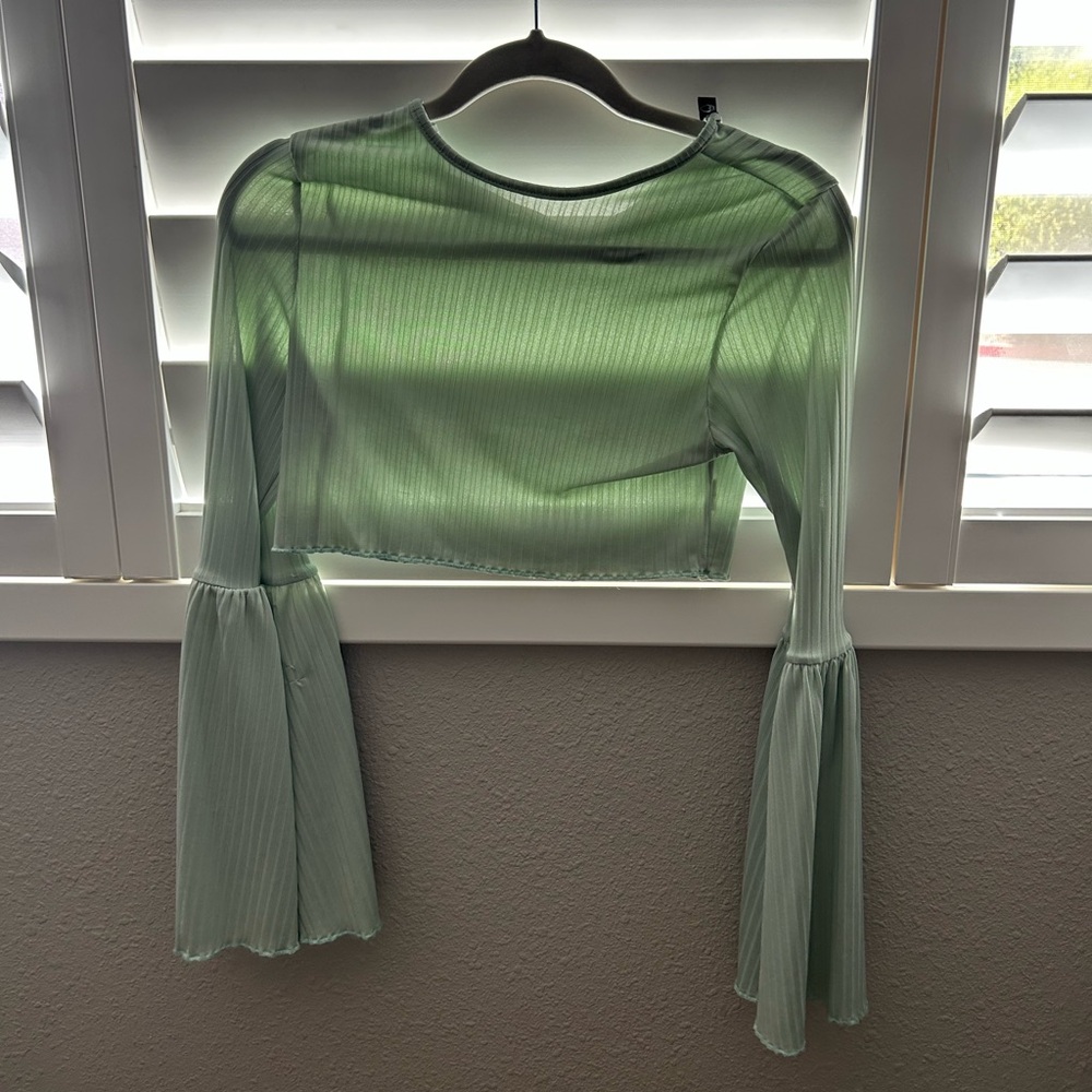 Nasty Gal Mint Green Bell Sleeve Crop Top